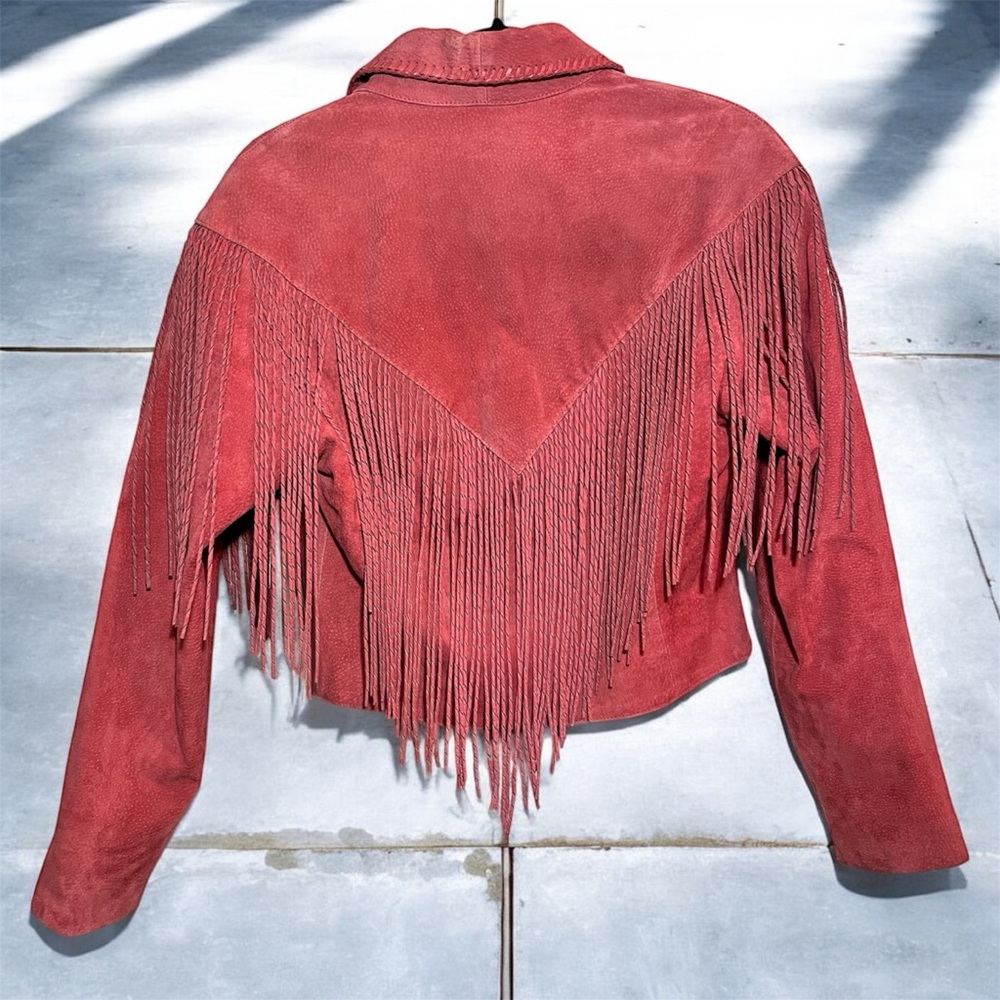 Vintage Cripple Creek Salmon Pink Suede Fringe Western Cowgirl Leather Jacket - Picture 5 of 9